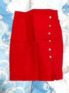Red Button Detail Mini Skirt