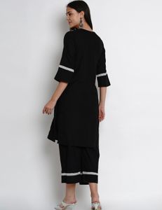 Bhama Couture Women Black Embroidered Kurta with P