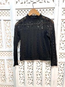 Elegant Black Laced High Neck Blouse B