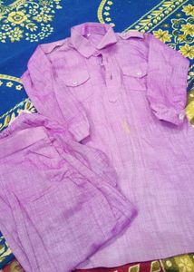 Lilac Linen Kurta Pajama Set