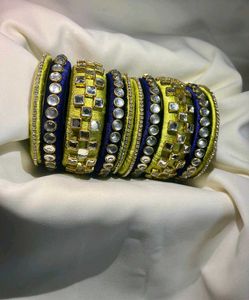 Silk Thread Bangles - Olive Green & Blue
