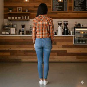 Orange Checkered Tie-Knot Shirt for Women