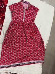 Red Printed Midi Dress