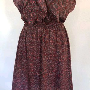 Black &amp; Red Polka Dot Dress Ruffle Front M