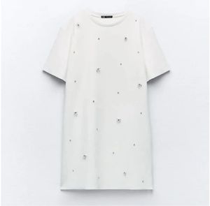 Zara White Embellished T-Shirt Dress