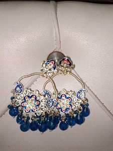 Blue Beaded Hoop Earrings
