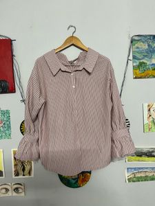 Striped Ruffle Sleeve Shirt 👔