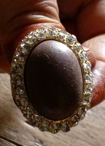 Oval Stone Ring with Rhinestone Accents