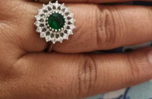 GIVA Silver Zircon Emerald Ring