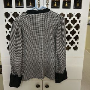 Houndstooth Blouse with Tie Neck