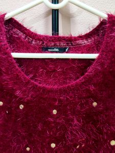Premium imported red, pearl-embellished sweater