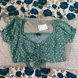 Green Floral Crop Top