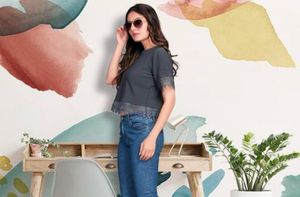 Cute Navy Blue Lace Trim Tee