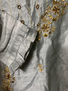 Grey Kurta With Golden Work
