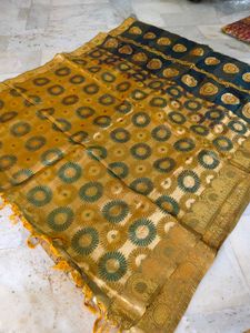 Golden Floral Pattu Saree