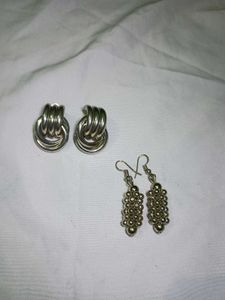 y2k 2 combo Silver metal Earrings loop &amp; mulberry