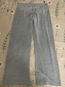 Grey Velour Wide Leg Sweatpants