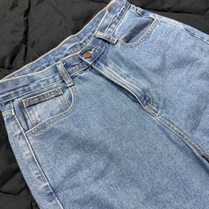 straight-leg, high-waisted jeans
