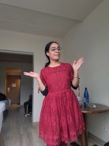 Burgundy Lace Fit & Flare Dress