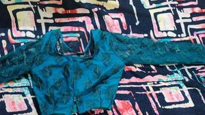 Teal Embroidered Blouse And Skirt Stich able