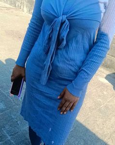 Blue Knit Midi Bodycon Dress