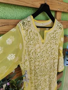 Yellow Chikenkari Kurta