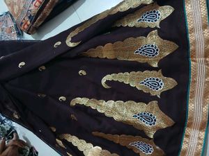 Brown &amp; Gold Embroidered Sari