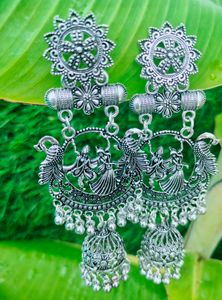 Log Oxidised Radha Krishna Earrings