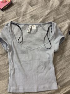 Blue Ribbed Crop Top + free gift