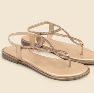 Metallic Gold Strap Flat Sandals