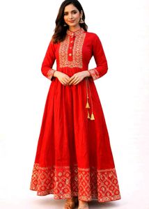 Elegant Red Embroidered Anarkali Kurta