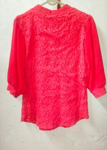RED COLOUR GEORGETTE NET PUFFER SLEEVES TOP ATTACHED INNER ❤️