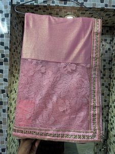 Pink Colour Half Net Saree