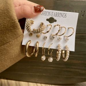 Earring Set - Gold Hoops &amp; Pearl Accents