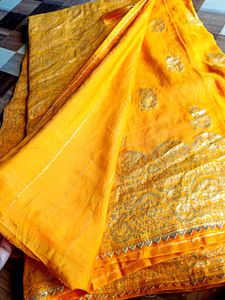 Yellow Saree With Golden Print