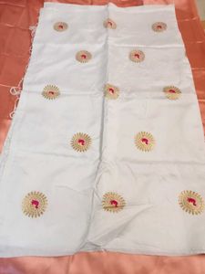 Silk Saree White And Pink Design