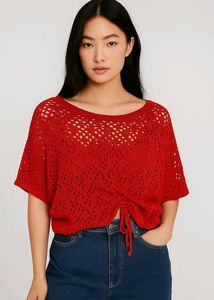 Pinterest Oversized Hot Red Crochet Knit Top D
