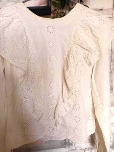 Cutwork white ruffle top