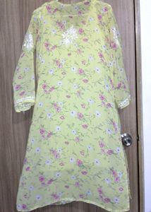 Floral Print Kurta With Attached Cotton Lining