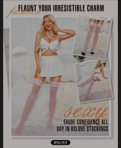 White Striped Thigh High Stockings