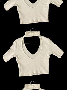 Ribbed White Sexy Crop Top- Deep Neck Trending