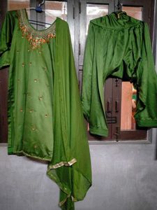 Green Embroidered Kurta Set