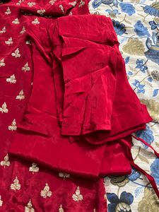 Zardozi Embroidered Pure Silk Red Suit, Churidhar
