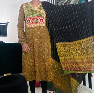 Ajrak Cotton Kurti With Duppatta