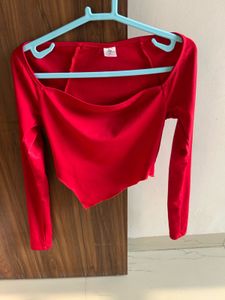 Square Neck Asymmetrical Hem Long Sleeves Top