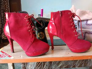Red Lace-Up Ankle Boots