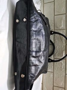 Black Embossed Leather Tote Bag