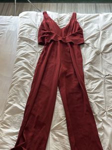 Forever 21 Maroon Backless Jumpsuit