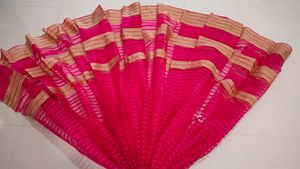 Dark Pink Saree With Light Brown Border.