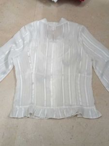 White Sheer Ruffle Blouse